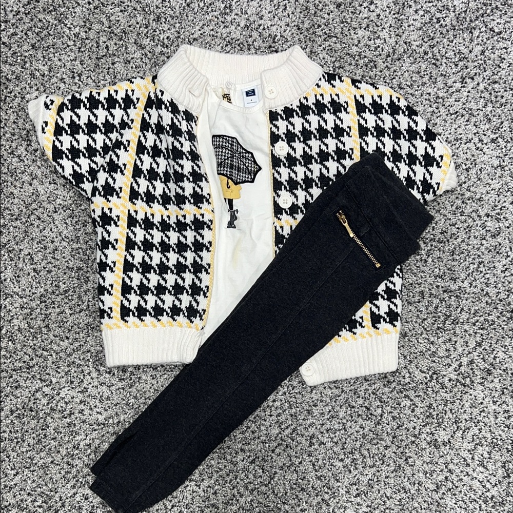 Janie and Jack Girls 4T Houndstooth Cardigan 3 Piece  Set